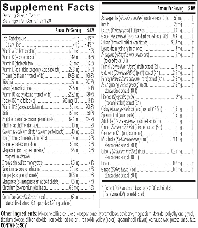 Swisse Daily Multivitamin for Women | 47 Vitamins Antioxidants and Minerals + Adaptogens | Energy Stress &amp Immune Support | Womens Multivitamin Supplement | 120 Tablets / 4 Months Supply