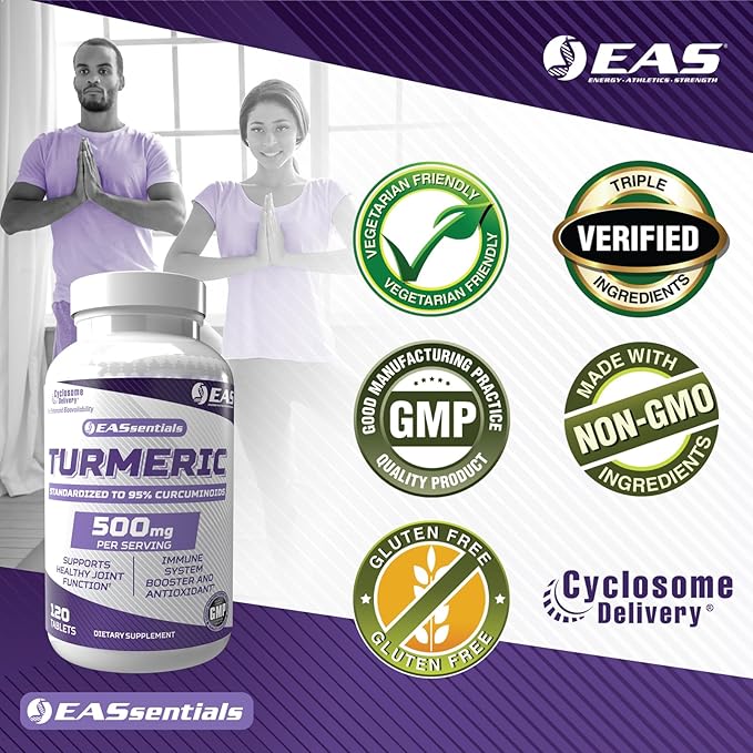EAS Turmeric 500mg | 95% Standardized Curcuminoids | Boost Antioxidants Immunity &amp Joint Function | Better Absorption with Cyclosome Delivery | 120 Tablets