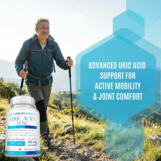 Approved Science Uric Acid Flush Supplement - Tart Cherry Turmeric Milk Thistle - Joint Support &amp Active Mobility - Made in USA - Vegan - 180 Capsules - 3 Month Supply