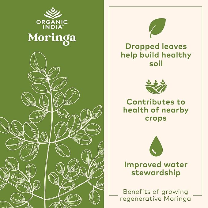 Organic India Chocolate Moringa Latte Powder - Superfood Mix Moringa Leaf Tea With Ashwagandha and Turmeric Dietary Supplement Stress Support Rich Cocoa Caffeine Free - 3.52 Oz