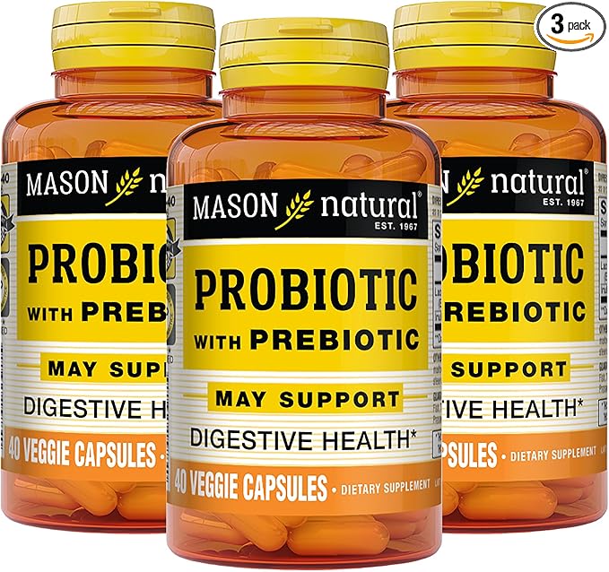 Mason Natural Probiotic with Prebiotic 120 Day Supply for Normal Digestive Function &amp Improved Gut Health 3 Pack