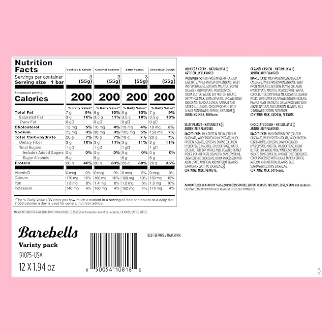 Barebells Protein Bars Variety Pack - 24 Bars (2 Packs of 12) 20g High Protein Treats - Chocolate Nutrition Bars with No Added Sugar - On-The-Go Breakfast or Post-Workout Snack