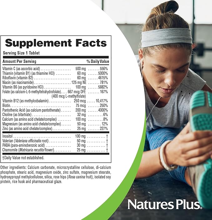 NaturesPlus Mega-Stress Complex Sustained Release - 90 Vegetarian Tablets - B Complex Vitamin C Stress Relief Supplement Chamomile &amp Herbs for Natural Calm - Gluten-Free - 90 Servings