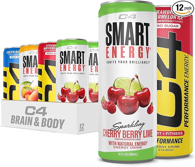 C4 Energy &amp Smart Energy Drinks Variety Pack Sugar Free Pre Workout Performance Drink With No Artificial Colors or Dyes Zero Calorie Coffee Substitute or Alternative 4 Flavor Variety 12 Pack