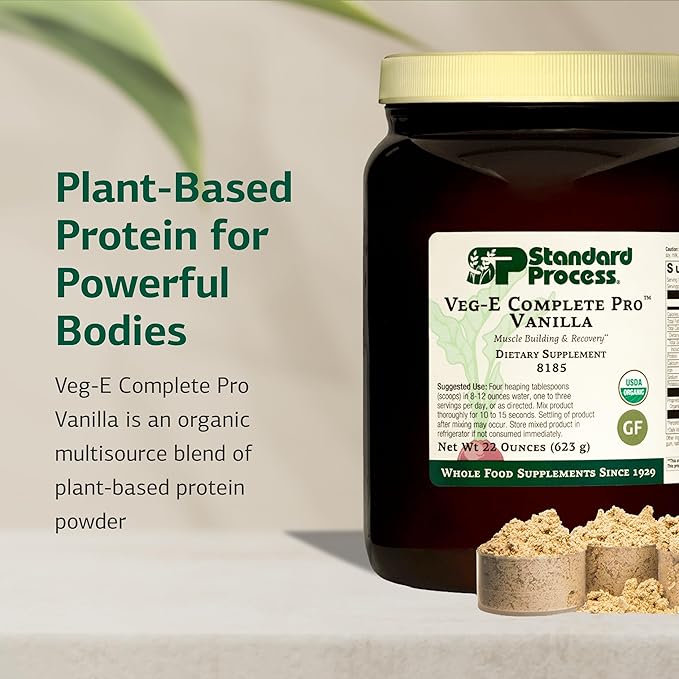 Standard Process Veg-E Complete Pro - Organic Plant-Based Protein Powder for Muscle Building &amp Recovery - Supports Hair Skin &amp Nails - Vegan &amp Gluten-Free - Vanilla 18 Servings