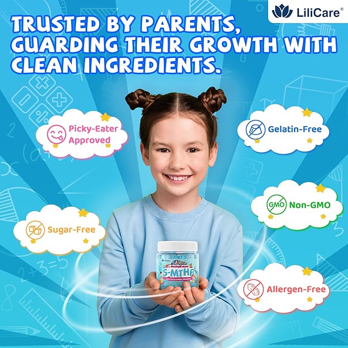 L Methylfolate for Kids Gummies Active 5-MTHF + Methyl B12 B6 Choline &amp Vegan DHA Methylated Vitamins for Kids MTHFR Supplement Support Mood Bēhavior Cognition Brain Focus Sugar Free 2