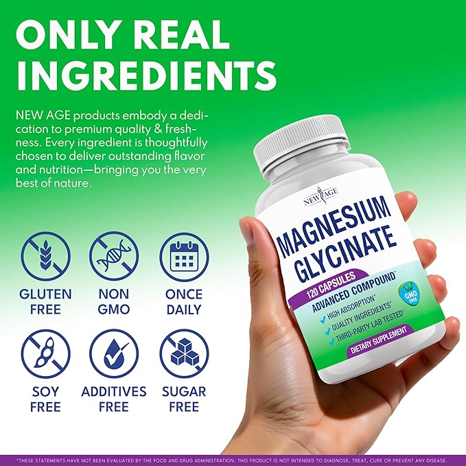 Magnesium Glycinate 500mg | 90mg Elemental Magnesium Supplement- High Absorption Non Buffered Non-GMO &amp No Gluten - Muscle &amp Bone Health - 360 Vegan Capsules