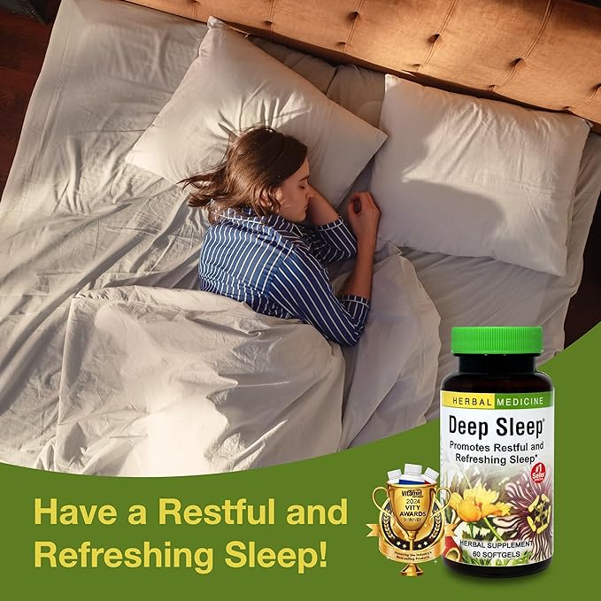 Herbs Etc. Deep Sleep Softgels - Herbal Sleep Support Supplement - Rest &amp Calming Support with Passionflower Chamomile &amp Lemon Balm - 60 Softgels (60 Servings)