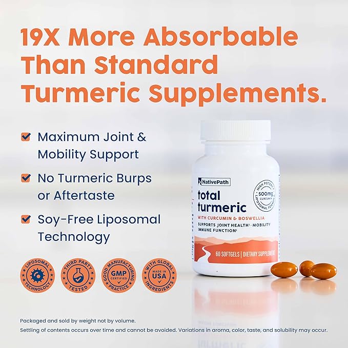 NativePath Turmeric Curcumin with Boswellia – Premium Softgels for Joint Mobility &amp Wellness – High Absorption Non-GMO Gluten-Free 60 Softgels