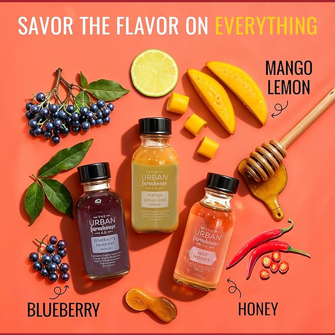The Urban Farmhouse Co. Organic Vinegar Shrub Shot Variety Box – 1 oz Bottles – Small-Batch Apple Cider Drinking Vinegar with Herbs &amp Spices – No Sugar Added – Cocktail Mixer Gut Health Tonic – H