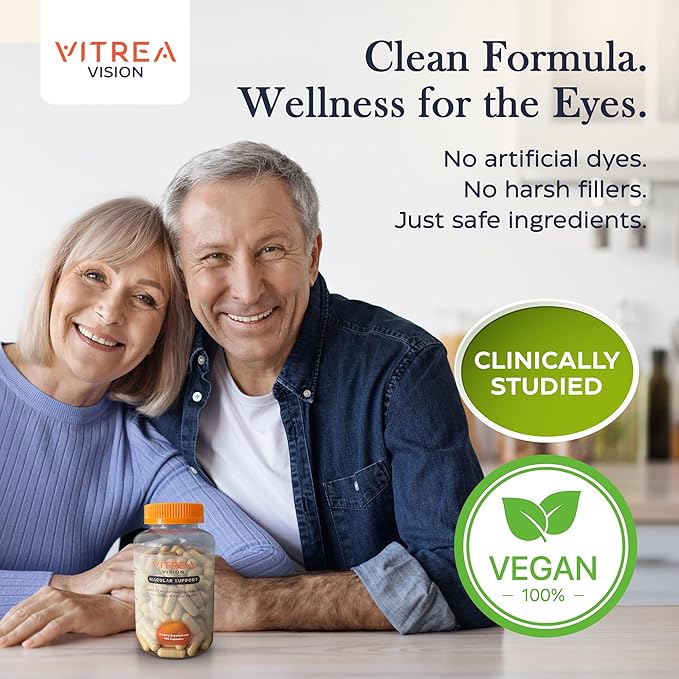 Vitrea Health Vision Macular Support – AREDS2 Eye Supplement with Lutein Zeaxanthin Marigold &amp 13 Nutrients – Helps Protect Against Blue Light – No Dyes or Titanium Dioxide – Retinal Health Supp