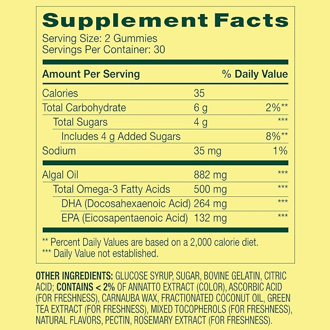 SUREFECT Spring Valley Omega-3 from Plant-Based Algal Oil Gummies for Brain &amp Heart Health Support Orange 500 mg 60 Count Organizer.