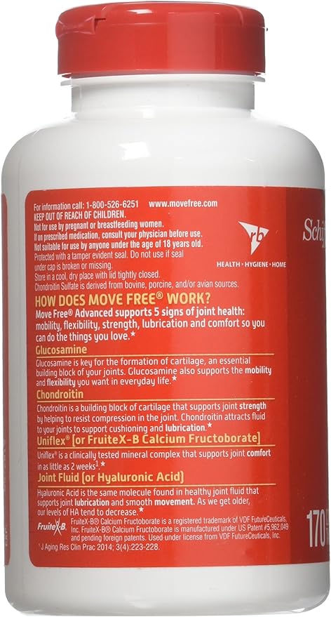 Schiff Move Free Joint Health Dietary Supplement Advanced Glucosamine Chondroitin 170 Tablets