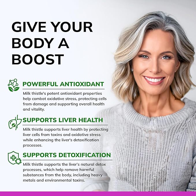 aSquared Nutrition Milk Thistle Supplement - 200 Capsules Max Strength 4X Concentrated Extract 4:1 Milk Thistle Seed Powder Herb Pills Silymarin Extract for Liver Support Cleanse Detox
