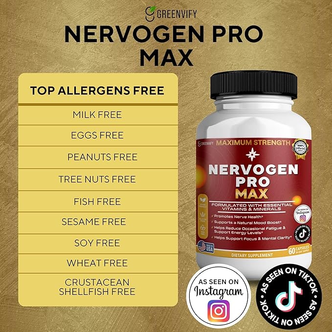 Nervogen Pro Max Nerve Health Support Supplement with B Vitamins 60 Capsules 30-Day Supply (2)
