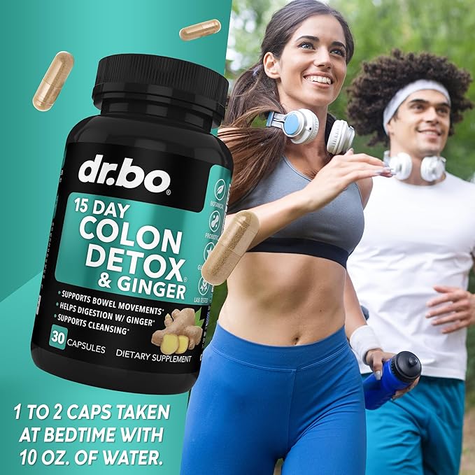 Collagen Peptides &amp Colon Cleanse Detox - 15 Day Colon Cleanse Pills &amp Ginger - Multi Collagen for Women &amp Men Complex Capsules Skin Hair &amp Nails - Bowel Movement Supplements for Sto