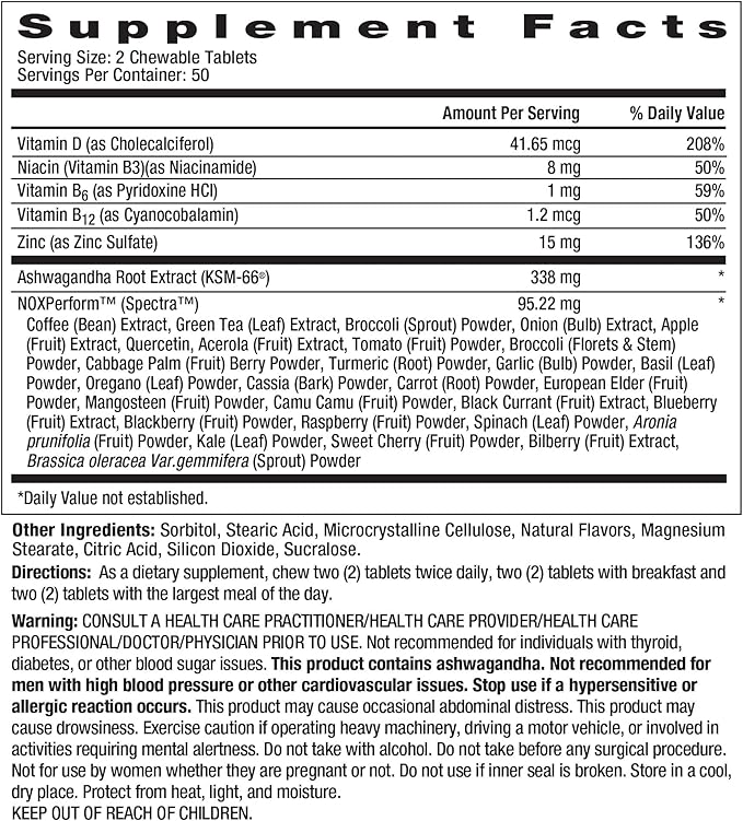 Ageless Male Max Chewable Nitric Oxide Booster Supplement for Men – High Potency Ashwagandha Extract to Boost Workouts Muscle &amp Performance Reduce Stress Support Sleep - 100 Count
