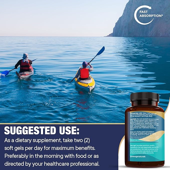 NEW AGE Omega 3 Fish Oil 2500mg Supplement Non GMO - EPA DHA Fatty Acids Gluten Free (180 Softgels (Pack of 2))