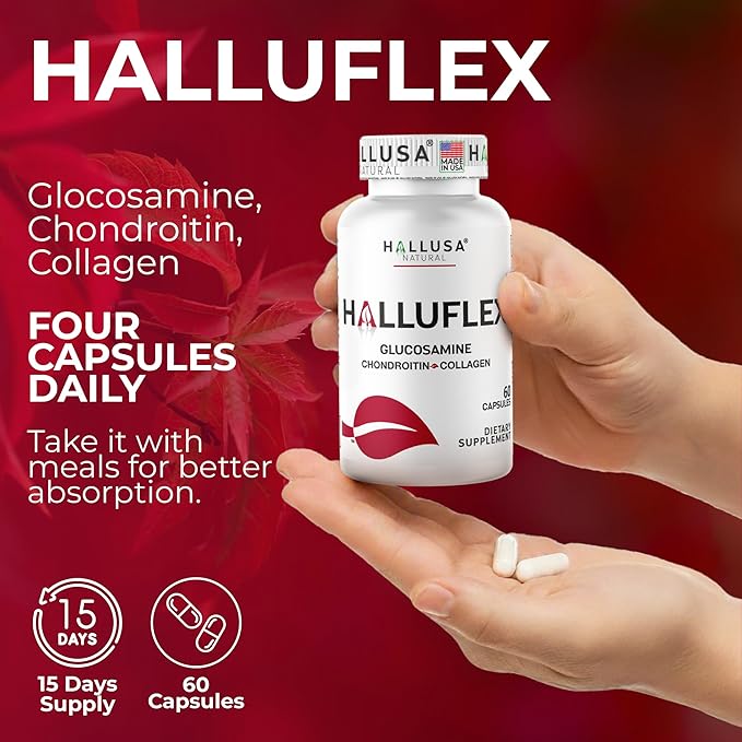 Hallusa Natural Halluflex Joint Support Supplement for Women &amp Men Glucosamine Chondroitin 2850mg 300 Capsules Plus Hydrolyzed Collagen Mobility Flexibility &amp Joint Health