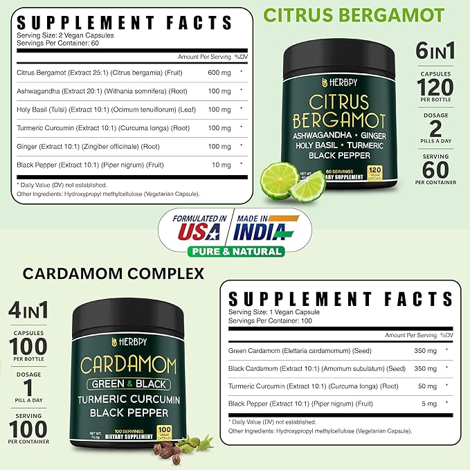 Bundle 6in1 Citrus Bergamot Complex 120 Count &amp 4in1 Cardamom Capsules 100 Count