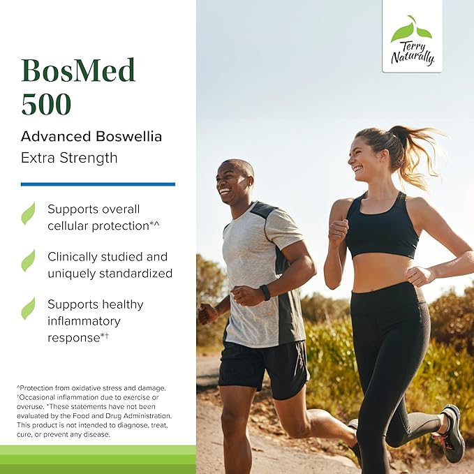 Terry Naturally BosMed 500 Extra Strength - Boswellia Serrata Extract Supplement - Supplement for Healthy Lung Support - Herbal Supplement Formula with High Levels of AKBA - 120 Softgels
