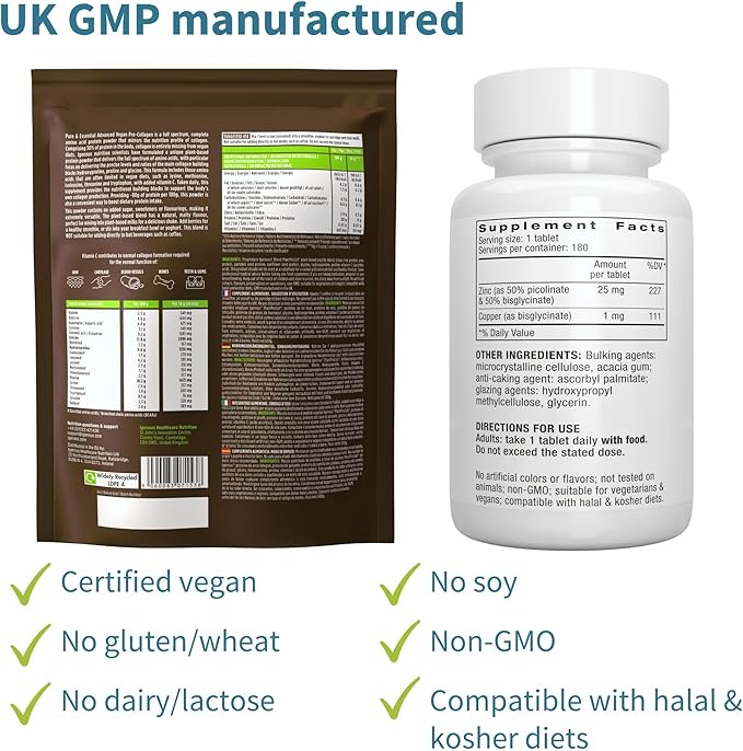 Vegan Collagen Protein Powder + Zinc Complex Vegan Bundle for Skin Hair Nails Complete Collagen Boosting Formula + 25mg Chelated Zinc by Igennus