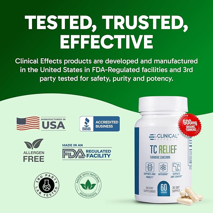 Clinical Effects TC Relief - Turmeric Curcumin with Bioperine Black Pepper - Joint Supplement for Comfort and Mobility - 3 Pack