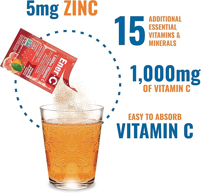 Ener-C Tangerine &amp Grapefruit Multivitamin Drink Mix 1000mg Vitamin C Non-GMO Vegan Real Fruit Juice Powders Natural Immunity Support Electrolytes Gluten Free 2-Packs of 30 (60 Count)