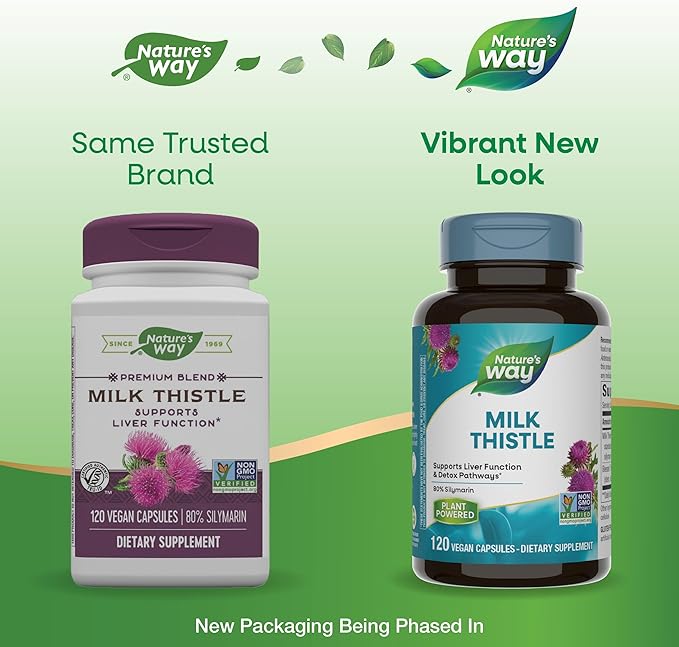 Nature's Way Standardized Milk Thistle 80% Silymarin per serving TRU-ID Certified Non-GMO Project Verified Vegetarian 120 Vegetarian Capsules Pack of 2