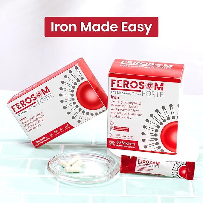 LCE Liposomal Iron Powder – 21mg Elemental Iron with Vitamins B12 B6 C D &amp Folic Acid – Gentle Berry-Flavored Supplement Drink 30 Vegan Sachets