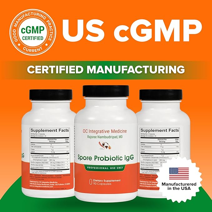 Spore Probiotic IgG by Dr. Rajsree MD | Spore-Based Probiotic &amp IgG for Gut Barrier &amp Immune Support | 3 Bacillus Strains + Bovine Immunoglobulins | 90 Capsules