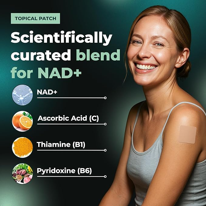 NAD Patches for Women &amp Men | NAD+ Patch for Energy &amp Healthy Aging | with CoQ10 &amp Nicotinamide | 60 Day Supply