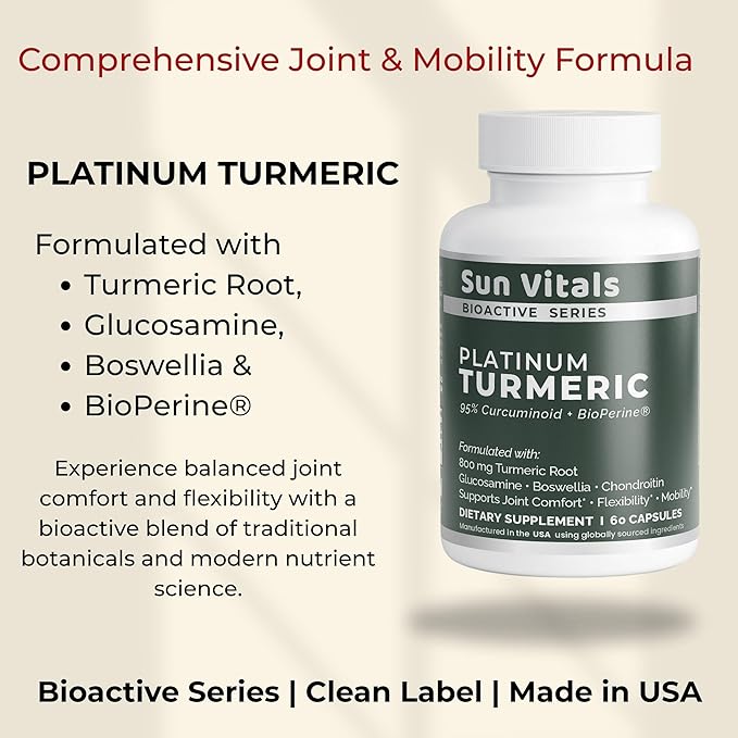 Sun Vitals Platinum Turmeric Complex – 95% Curcuminoids with BioPerine® Glucosamine &amp Boswellia