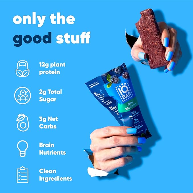 IQBAR Clean Plant Protein Bars - Fruit Lovers Variety Pack - 12 Count - Keto Vegan High Fiber Gluten and Dairy Free Low Sugar Snack - Brain and Body Nutrients for Focus Energy Meal Replacement