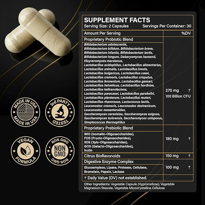 Probiotics for Women &amp Men 100 Billion CFU Probiotic for Digestive Gut &amp Immune Health - with Prebiotics Bioflavonoids &amp Digestive Enzyme 35 Strains Raw Probiotic Supplement 180 Caps