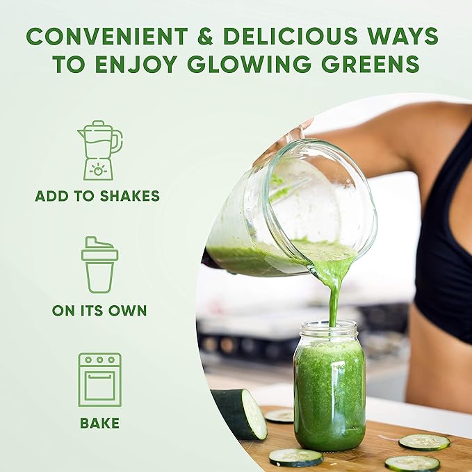 Health Logics Glowing Greens Superfood Powder with Collagen Peptides Digestive Enzymes Prebiotics and Probiotics – Antioxidant Improve Wellness Immune Digestive and Gut Health Support