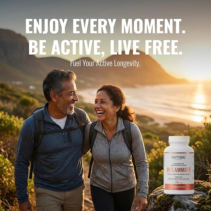 ADAPTOHEAL Inflammoff - Adaptogenic Supplement Designed to Support Joint Muscle and Tissue Inflammation Naturally 8 Highly Concentrated extracts with Turmeric and Rhodiola rosea (180 Capsules)