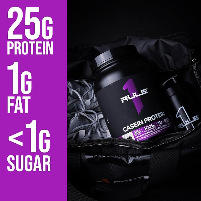 Rule 1 Casein Protein - 25g Protein and 11g EAAs Per Serving from Slow-Release Micellar Casein for Overnight Recovery and Sustained Delivery Between Meals (4 Pounds* Cookies &amp Crème)
