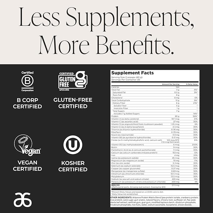 Arbonne Feelfit Pea Protein Shake - Daily Supplement Powder Vegan Protein for Support of Overall Health Energy and Well-Being Vanilla