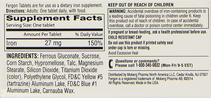 Fergon Iron Supplement Tablets 100 Count (Pack of 3)
