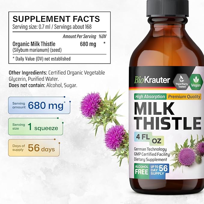 BIO KRAUTER Burdock Root Tincture 4 Fl. Oz. &amp Milk Thistle Tincture 4 Fl. Oz.