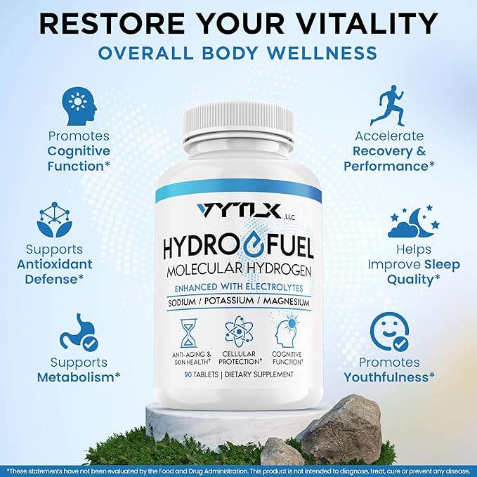 Hydrogen Water Tablets with Electrolytes | 12 PPM Molecular H2 Tablets for Drinking Water | Effervescent Hydrogen Water Tabs with Magnesium Sodium &amp Potassium (90 Count)