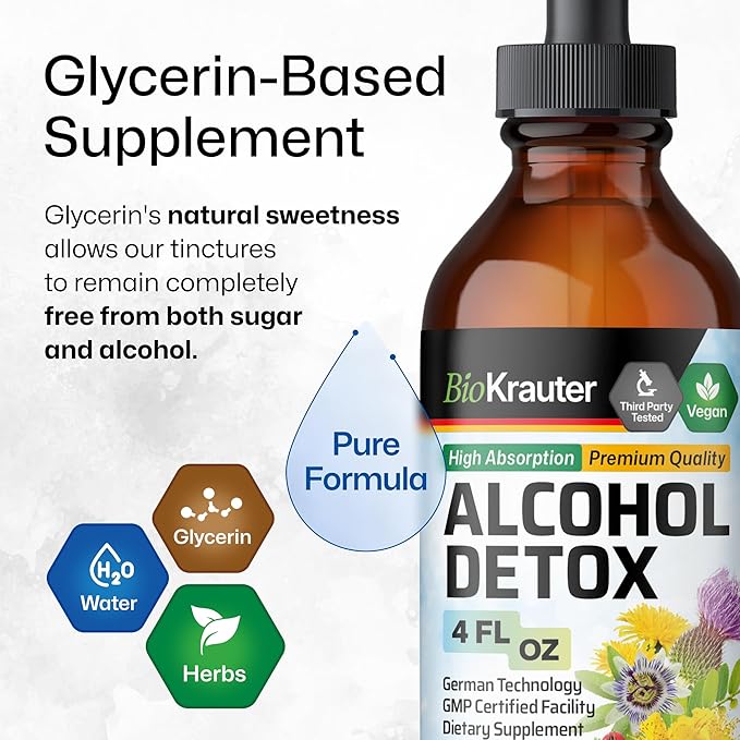 BIO KRAUTER® 6-in-1 Alcohol Detox - Vegan Liver Support Supplement - Milk Thistle Dandelion Root Chanca Piedra Hawthorn Berry 1200 mg per Serving 4 Fl.Oz. 56-Day Supply Alcohol &amp Sugar Free