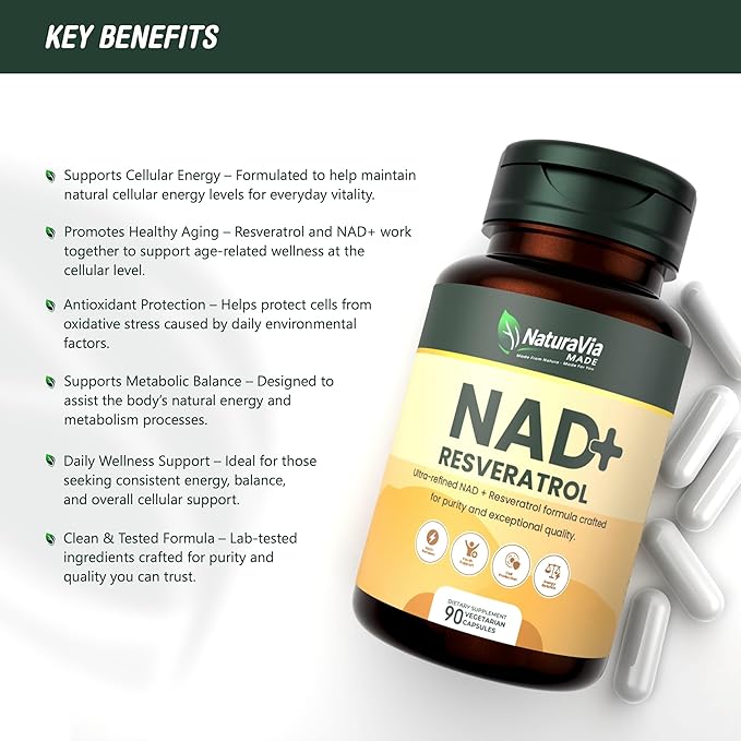 Nicotinamide Riboside Supplement with Resveratrol &amp Quercetin – 900mg Multi-Ingredient Blend – Supports NAD Levels – 90 Vegan Capsules – Made in USA