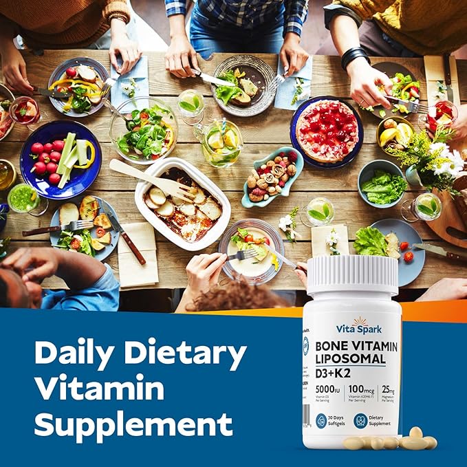 Vitamin D3 K2 - Liposomal Bone Vitamins Supplement 5000IU D3 100mcg K2 MK7 &amp Magnesium for Women and Men | Supports Bone Teeth Heart Immune and Vascular Health* 60 Days Mini Softgels