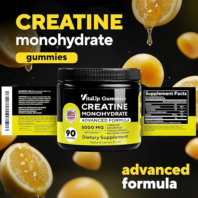 Creatine Monohydrate Gummies for Men &amp Women - USA Made Monohydrate Creatine for Men 5000mg Per Serving - Supports Energy Levels Training Endurance &amp Muscle Performance - 90 Gummies
