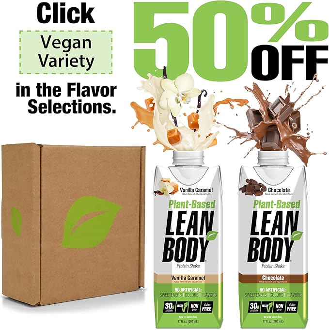 Lean Body Ready-to-Drink Plant-Based Vegan Vanilla Caramel Protein Shake 30g Protein No Artificial Flavors Sweeteners or Colors Non GMO Gluten Free Premium Pea &amp Rice Blend (Pack of 12)