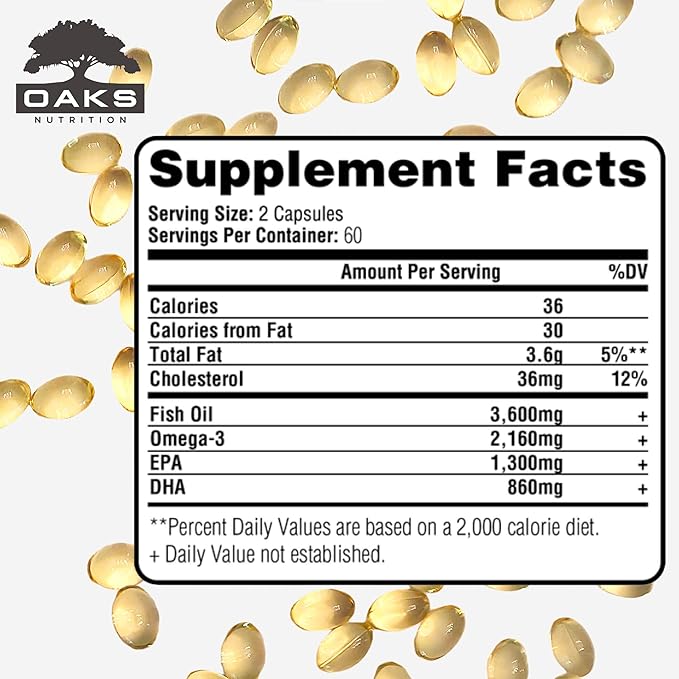 Omega 3 Fish Oil 3600mg | Triple Strength Burpless Softgels | 2160mg Omega-3s with 1300mg EPA &amp 860mg DHA | Ultra Purified Wild Caught Lemon Flavor 120 Softgels 60 Day Supply