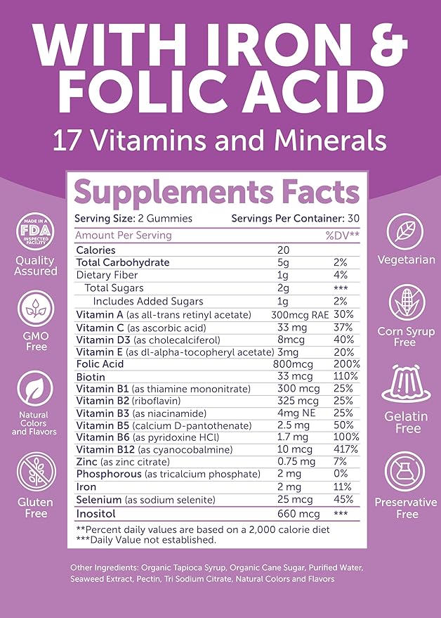 Lunakai USA Made Iron Gummies + Prenatal Gummies Bundle – Naturally Flavored Non-GMO – 60ct Each