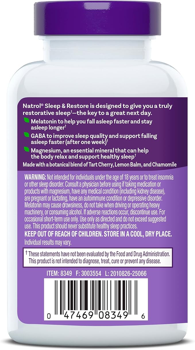Natrol Sleep &amp Restore Capsules - Calm Magnesium GlycinateMagnesium Sleep Aid with GABAMelatonin 5mgBotanical Blend30 Day Supply(Pack of 2)